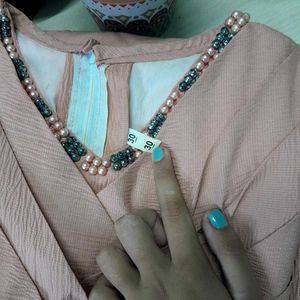 Peach Dress with Pearl Detail
