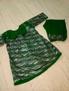 Green Silver Girls Ethnic Dress