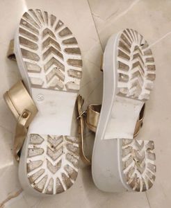 Block Heels Sandals With Golden Straps
