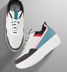 White Heel Sneakers Colour Blocked