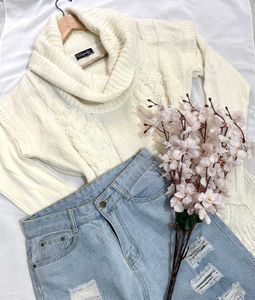 B2G2 🎁 Pinterest Cream Knit Cowl Neck Sweater C