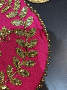 Hot Pink Potli Bag With Pearl Handle