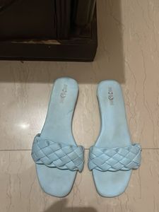 Light Blue Woven Slide Sandals