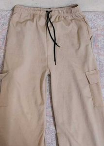 Beige Wide Leg Cargo Pants
