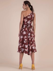 Cover Story Brown Floral Print Below Knee Dress