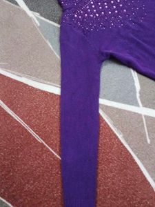 Purple Embellished Turtleneck Sweater