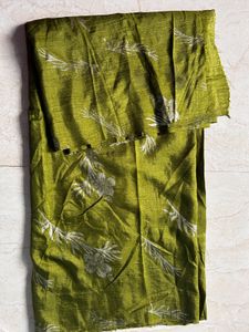 Lime Green Floral Art Silk Dress Material