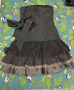 Black Strapless Ruffled Dress