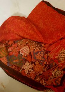 Bright Orangish Red Floral Cotton Saree