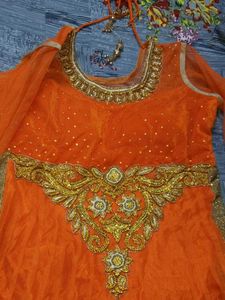 Orange Embroidered party wear dress