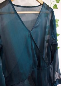 Teal Blue Wrap Peplum Top
