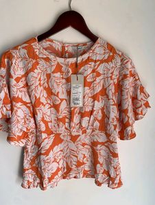 Only Brand Floral Printed Orange Top For Women