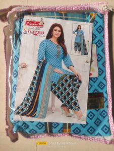 Cyan Colour Kurthi Set Cotton Mixed