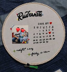 Custom Embroidered Birth Stats Hoop