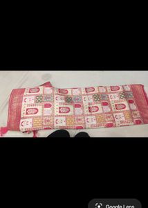 Elegant White Pink Saree with Embellished Borde