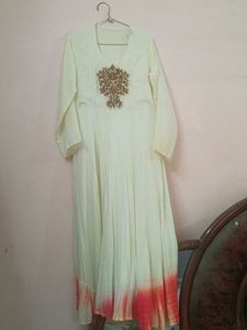 Cream Long Kurti With Embroidery