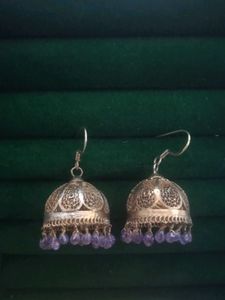92.5 Silver Filigree Amethyst Jhumkies