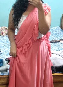 Peach skirt with ruffle dupatta