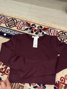 Pull And Bear Women Burgundy Crop Top