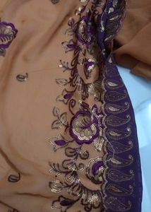 Beige & Purple Embroidered  Saree Sequence Glam