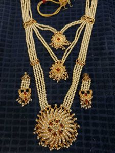 Artificial Pearl &amp; Gold Indian Jewelry Set