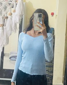 Light blue colour skin fit top