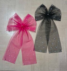 6 Combo Cute Pearl Bow Hair Clips 🤍💜🖤🩷🩵💗