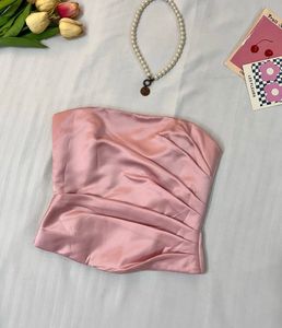 Pink Satin Strapless Corset Top