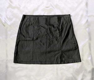 Faux leather mini A-line skirt in black