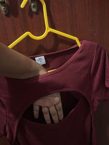 Burgundy Cutout Ribbed Top