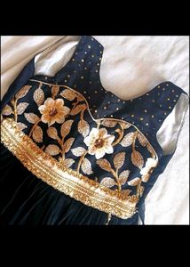 Elegant Black &amp; Gold Floral Embroidered Gown