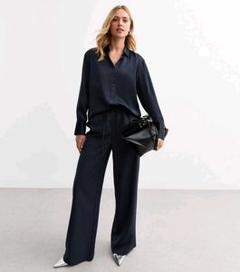 Navy Long Black Satin Shirt