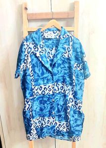 Blue Printed Long Shirt Size-44