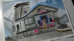Kedarnath Temple Watercolor Painting
