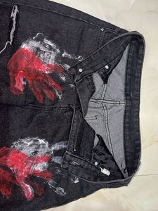 Distressed Handprint Jeans