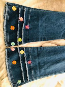 Girls&#39; Denim Flower Bell Bottoms Boot Cut Design