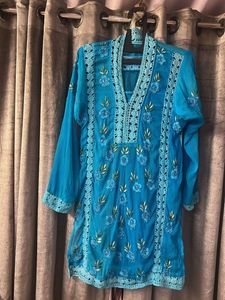 Blue Embroidered Tunic Top