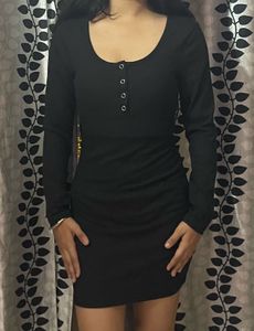 Black Long Sleeve Mini Backless Dress