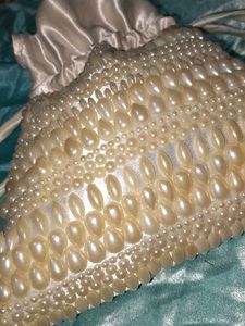 Satin Hand Bag With Beautiful White Pearls