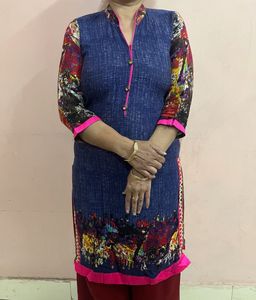 Blue Abstract Print Kurti - Multicolor - Size L