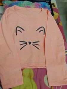 Peach Cat Graphic Long Sleeve Top