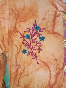 Orange Embroidered Kurta For Women