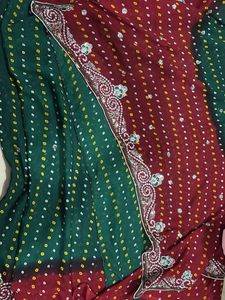 Bandej Red N Green Saree With Blouse