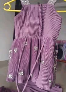 Purple Square Neck Girls Palazzo Set Sharara