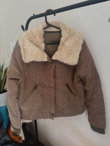 olive fur 21 inch length crop jacket