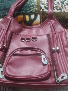 Burgundy Faux Leather Shoulder Bag red color