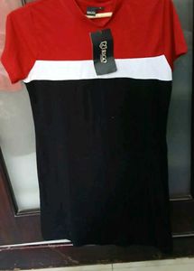 Color Block Fitted T-Shirt Dress - L Size