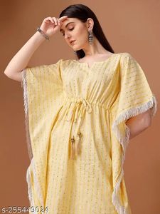 Yellow Striped Kaftan Dress