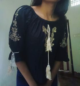 Black Golden Embroidery Top