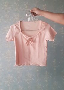 Cute Pink Top With Lettuce Hem For Women